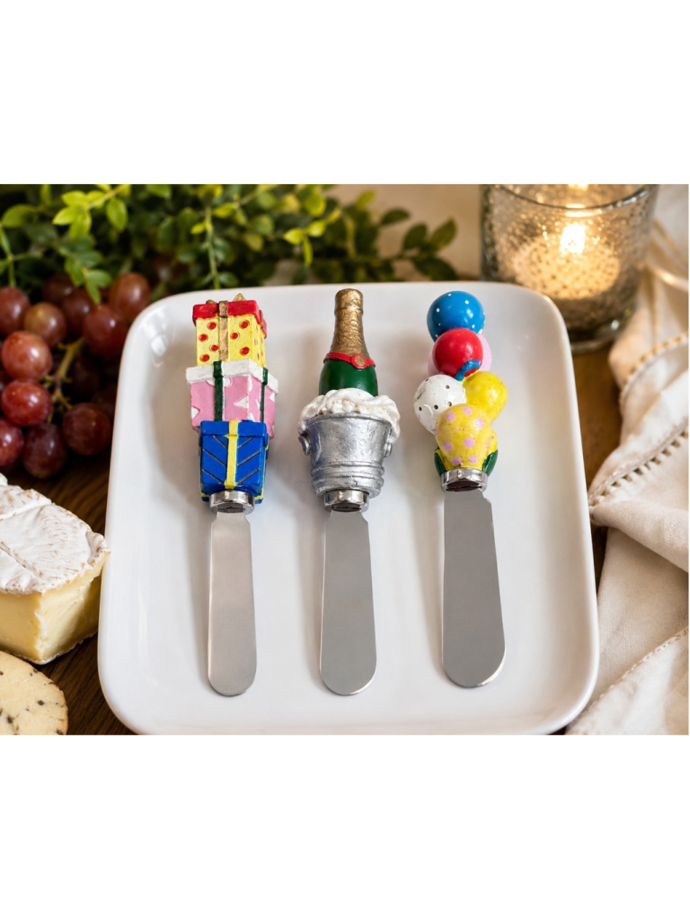Boston Warehouse Set of 3 Novelty Cheese Spreaders Gift Champagne Balloons 5"